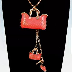 Gold Handbags & Highheel Necklace
